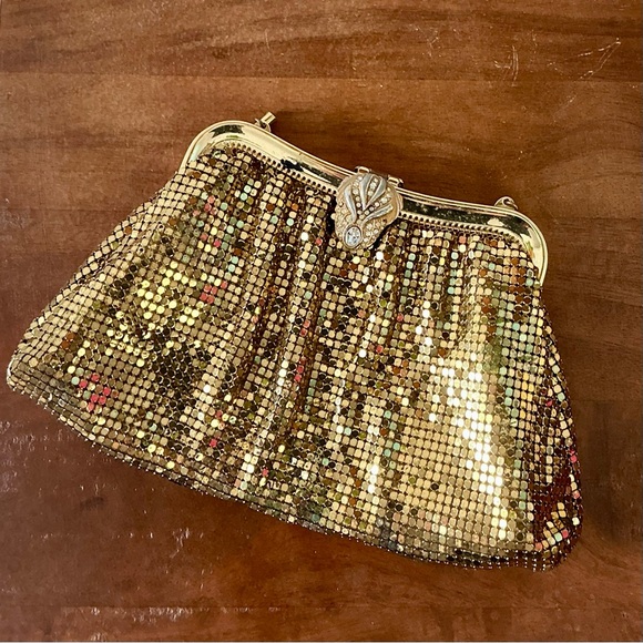 Whiting & Davis Handbags - Vintage Whiting & Davis Gold Mesh Evening Bag Clutch Purse with Jeweled Clasp